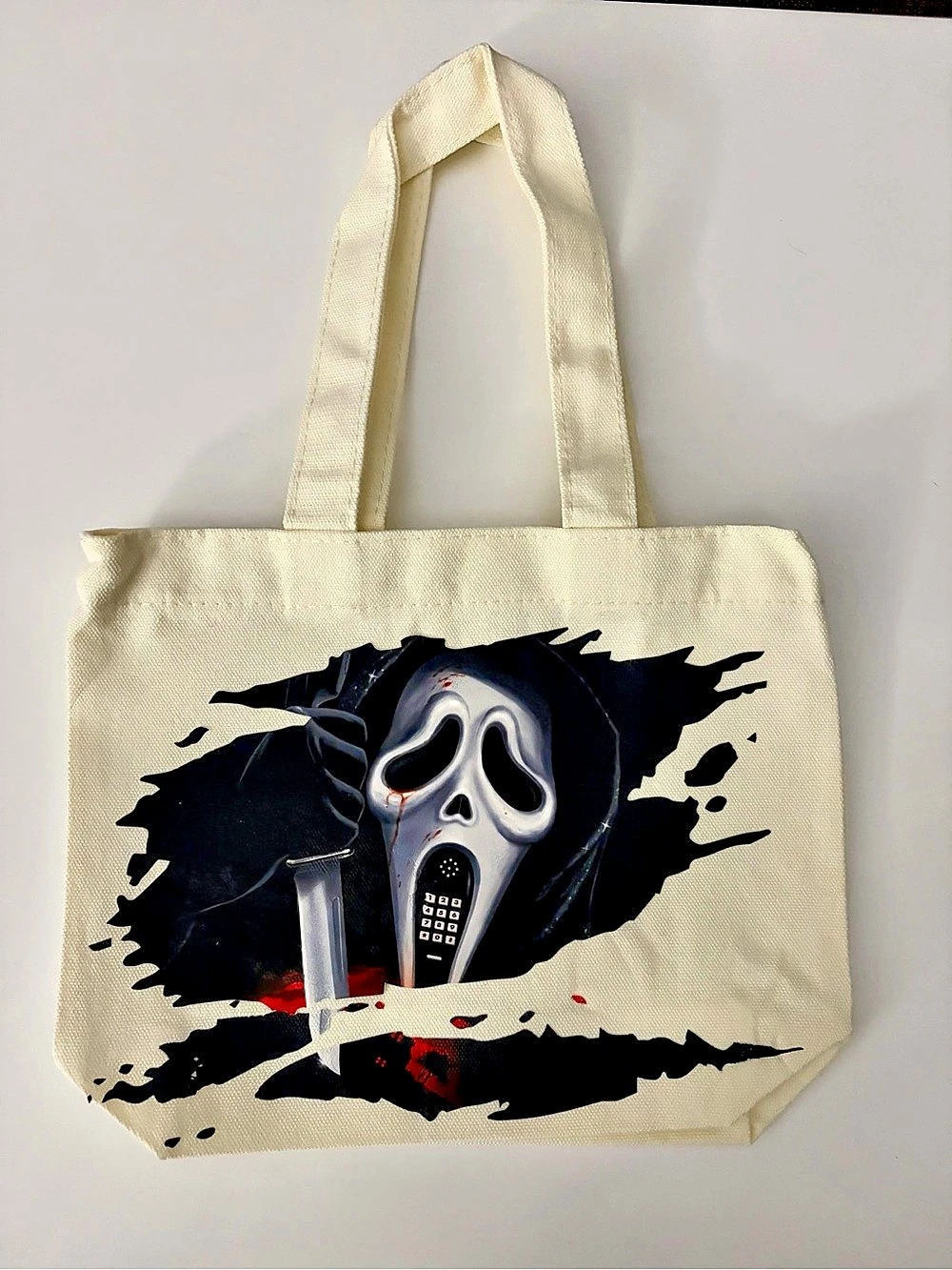 Graphic Canvas Tote Bag in Cream & Black Like New